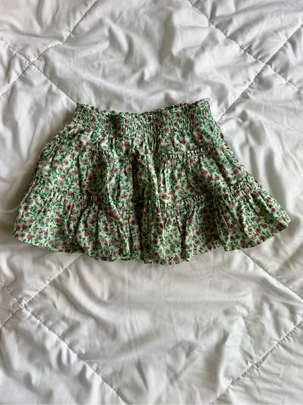 J.Crew Crewcuts Toddler Girls Green Pink Floral Tiered Skirt Size 3